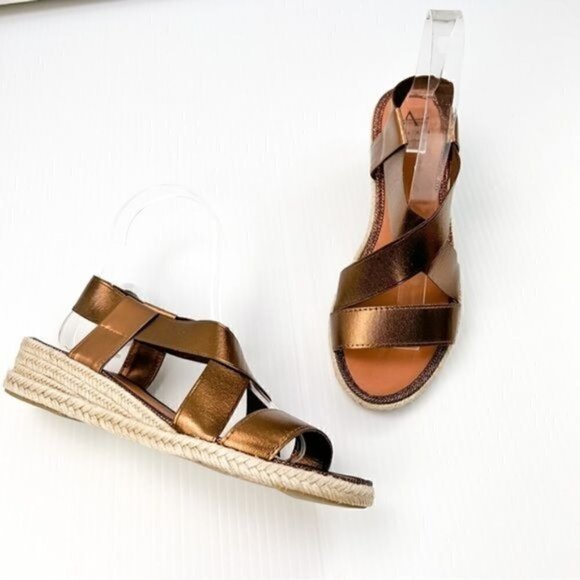 Aquatalia Sandal Espadrille womens size 6 Maggie wedge copper brown strap - Picture 4 of 14